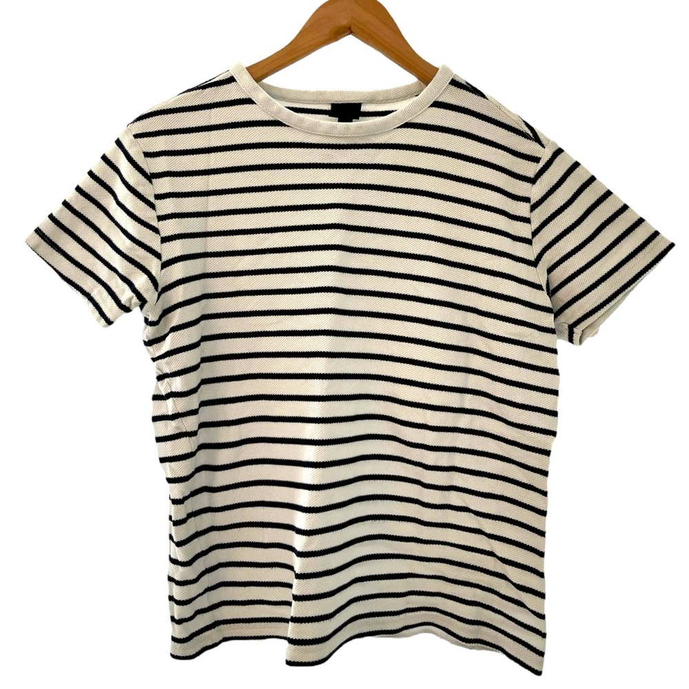 H&M Striped Short Sleeve Sweater White Black Cotton Women Size M Preppy Neutral